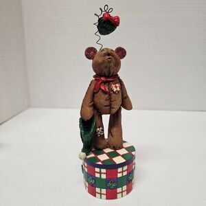 Jim Shore Christmas Mistletoe Bear Trinket Box Vtg 1997 Enesco 6.5"